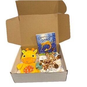 Unisex Baby Shower Animal Theme Gifts, Giraffe Pjs, Lovey, Pacifier Toy & Book